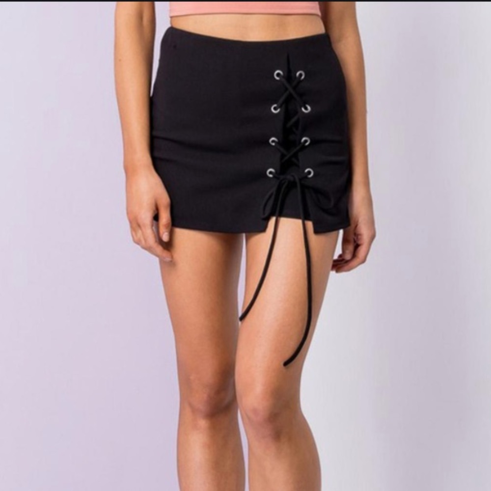 Lace Up Mini Skort in Black